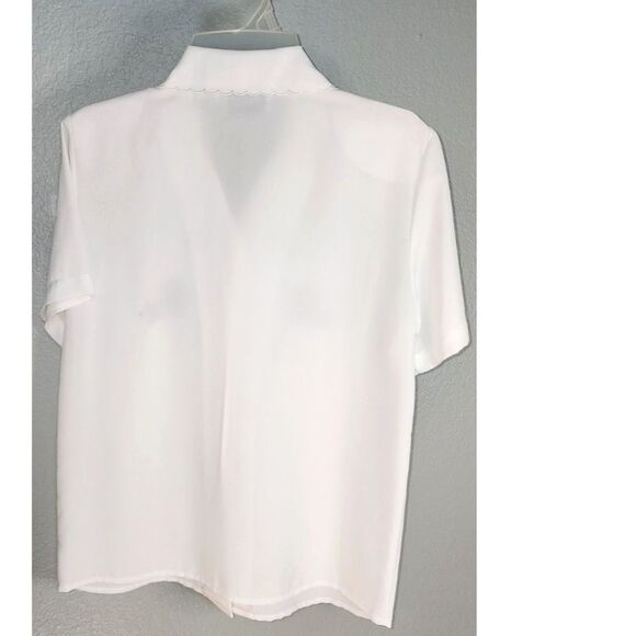 Vintage Joanna White Floral Embroidered Button Up Short Sleeve Blouse Sz S - Picture 3 of 5
